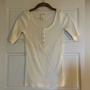 H&M Ribbed Henley - off white - size XS